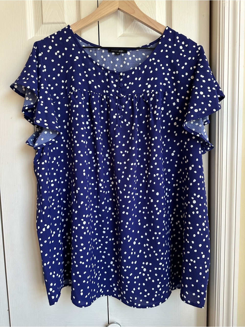 Papermoon Navy Blue Polka Dot Flutter Sleeve Blouse